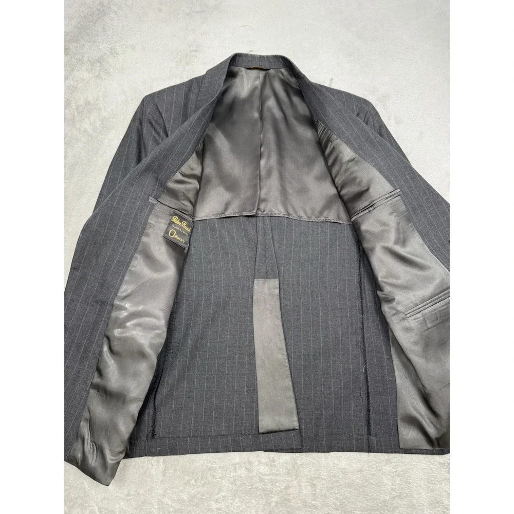 Vintage Gray Pinstripe Sport Coat Blazer Mens 40R 100% Wool Jacket USA 90s Y2K